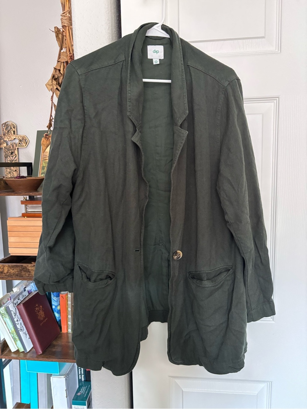 dip Olive Green Lightweight Open Blazer Jacket